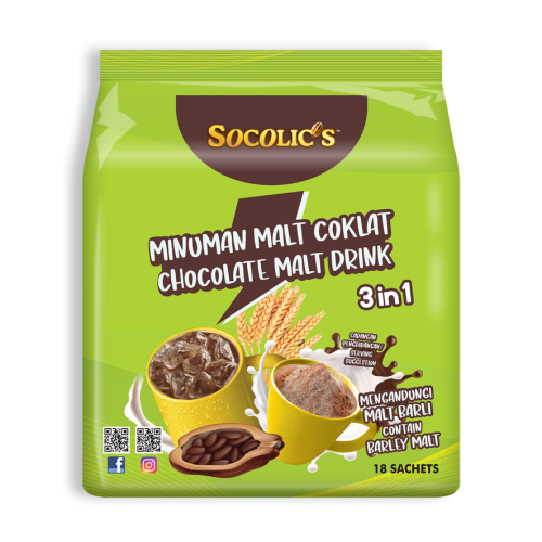 Socolic's 3 IN 1 Chocolate Malt Drink (33g x 18 sachets X 24)