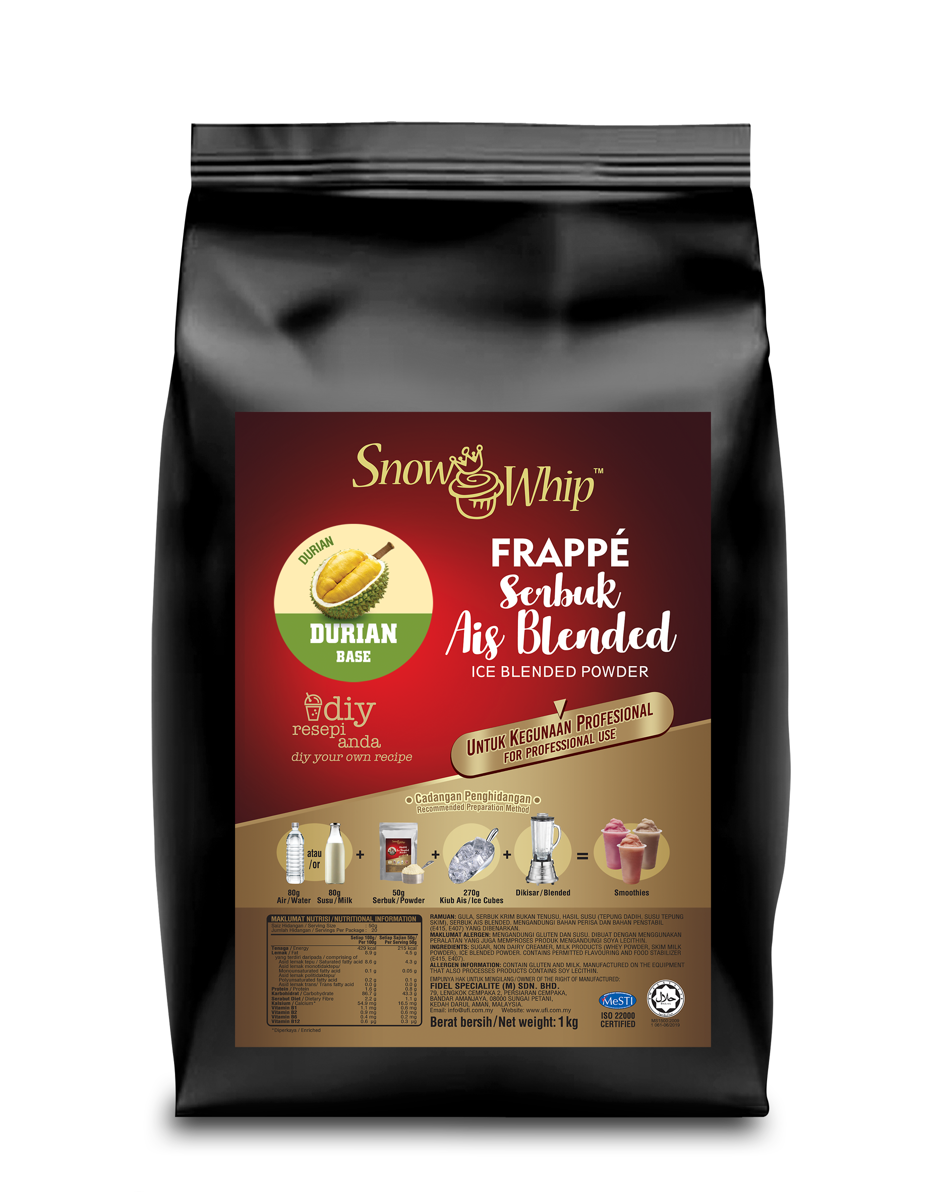Snow Whip Durian Ice Blended Powder (1KG x 20)
